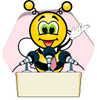 Bee speaking Korean language from a tribune