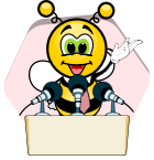 Bee speaking Arabic language from a tribune